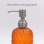 16 oz Diamond Pattern Glass Soap Dispenser, Kitchen and Bathroom Refillable Soap Dispenser with Rust Resistant Stainless Steel Pump for Hand Soap, Lotion Glass Liquid Dispenser (Orange-2pack)