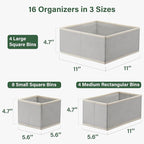 Kootek 16 Pack Drawer Organizer Clothes, Dresser Drawer Organizers for Clothing Fabric Foldable Closet Organizers and Storage Bins for Baby Clothes, Nursery, Underwear, Bras, Socks