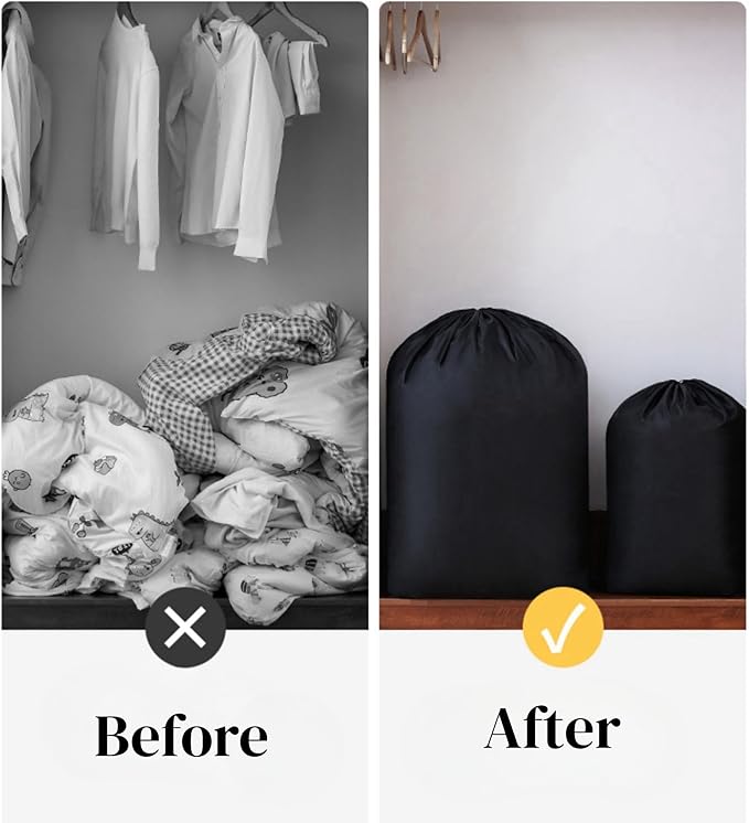 2 Pack Extra Large Laundry Bags – 43" x 55" Heavy Duty Drawstring Storage Sack for Clothes, Bedding, Moving, Camping, Travel – Foldable Nylon Laundry Bag for Home & College