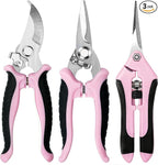 3 Pack Garden Pruning Shears, Stainless Steel Shears, Gardening Shears, Scissors, Garden Clippers, Pruning Snips, Pruning Shears for Gardening Tools (Pink)