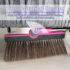 Triangular Indoor Broom and Dustpan Comb Set, 180° Rotating, Soft Bristle Long Handle Upright Sweeping Angled Broom with Self-Cleaning Teeth for Home, Kitchen, Office, Wood Floor (Black Pink)
