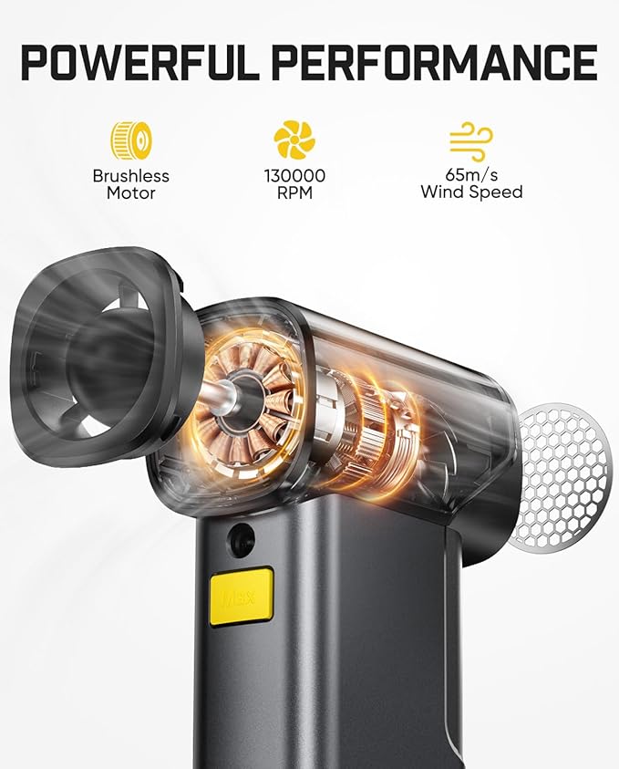 Fanttik B10 Pro Max Electric Air Duster, 130000RPM Brushless Motor, Compressed Air Duster, 6 Gears Adjustable, One-tap Booster, 28.8Wh Rechargeable Battery, Electric Duster for PC, Car, House, Outdoor