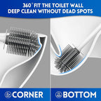 2 Pack Silicone Toilet Brush, Soft Toilet Bowl Cleaner Brush Set for Deep Cleaning. Bathroom Accessories with Long Handle, Wall mountable. - White