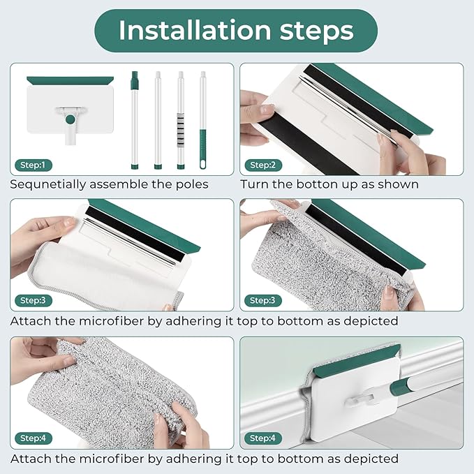 Baseboard Cleaner Tool with Handle, 60" Extendable Long Handle Baseboard Cleaner with 5 Reusable Pads for Baseboards Cleaning, Ceiling, Wall, Floor, Bathroom, Kitchen
