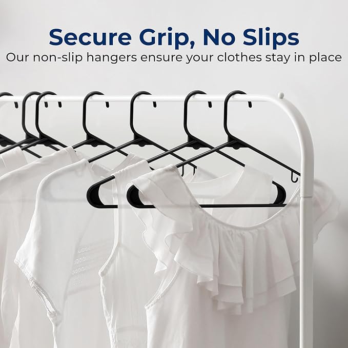 SereneLife Black Plastic Hangers 10 Pack - Clothes Hangers with Non Slip Hooks, Sturdy, Durable & Space Saving Coat Hanger, Light-Weight and Ultra-Thin, Perfect Closet Organizer for Everyday Use