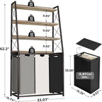 Herture Laundry Basket, 3 Section Laundry Hamper with 4 Tiers Shelf, Pull-Out and Removable Laundry Bags, Large 3 x 15.87 Gallons, for Laundry Room Bathroom Greige PF05XLZ