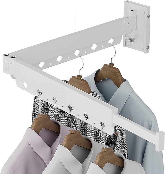 Clothes Drying Rack, Retractable and Foldable Laundry Drying Rack Wall Mount for Indoor, Space Saver Clothes Hanging Rack for Laundry Room, Balcony, Closet, Bedroom(Double-Fold),White