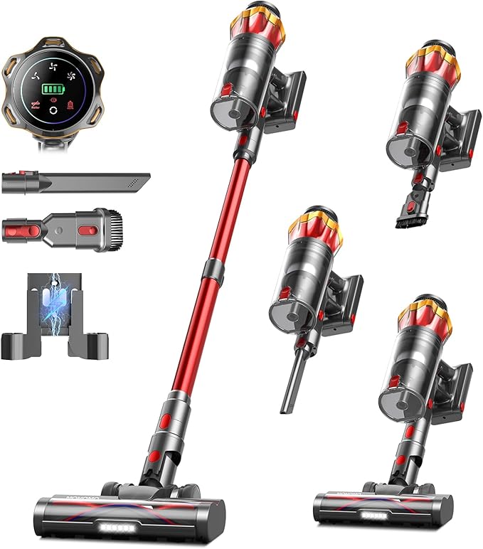 Cordless Vacuum Cleaner,48000Pa/580W/65Mins Vacuum Cleaners for Home,Self-Standing Stick Vacuum with Anti-Tangle Brush & OLED Touch Screen,Vacuum Cleaner for Hardwood Floors and Carpet,Pet Hair,Car