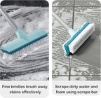 BOOMJOY Floor Scrub Brush with Long Handle, 2 in 1 Scrape and Brush, Stiff Bristles for Cleaning Bathroom, Patio, Garage, Kitchen, Deck, Tile, Blue