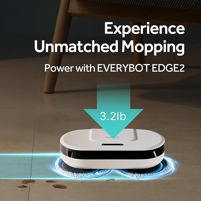 EVERYBOT New Edge2 Robot Mop - Upgraded in 2024 | World’s First Spin MOP Cleaning | Wheel-Less Solution | Powerful Floor MOP Cleaner | Fast Moving Speed & Low Noise Design & Simple Operation