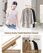 Supforce 16.5" Valet Rod for Closet Pull Out, Retractable Slide Out Valet Rod Closet Organization, Aluminum Valet Clothing Hanger Rods Perfect for Suits, Dresses & Freshly Pressed Clothes, Gold