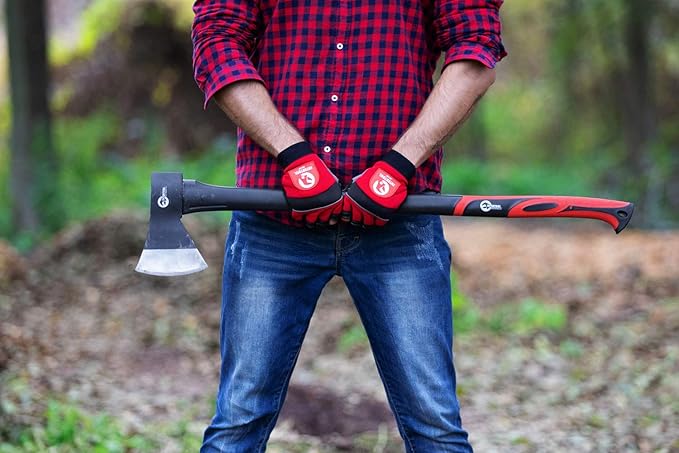 INTERTOOL 36 Inch Chopping Axe | Heavy Duty Wood Cutting & Felling Axe for Firewood | 2.8lb Head with Shock Absorbing Fiberglass Handle | HT-0264