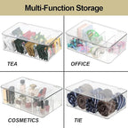 ZEXALOR Clear Tea Bag Organizer, Dresser Organizers Drawer Organzier Storage Container with Removable Dividers, Plastic Storage Bin with Lid, Organizer for Scarves Ties Bras