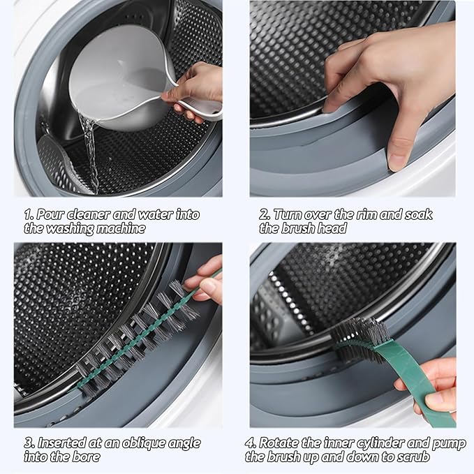 3 Pack Washing Machine Cleaning Brush, Crevice Brush of Drum Washing Machine, Home Essentials Cleaning Brush, Long Coil Brush Washing Machine Brush Stiff Bristle Cleaning Tool (3 Color)