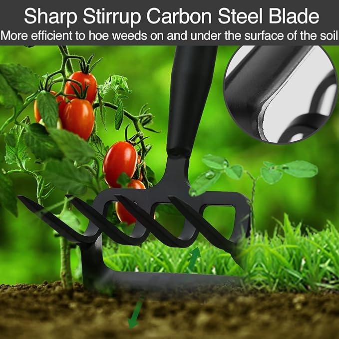 Oliynedy Stirrup Hoe Cultivator Garden Tool Heavy Duty,Scuffle Loop Hula Action Hoe Weeding Gardening Hand Tools for Women Kids Men,Metal Weeder Scraper Garden Hoe Rake Weed Puller Long Handle 32-72