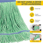 Matthew Cleaning Heavy Duty Mop Head Commercial Replacement for General and Floor Cleaning , Wet Industrial Blue Cotton Looped End String Head Refill (Pack of 6) Green