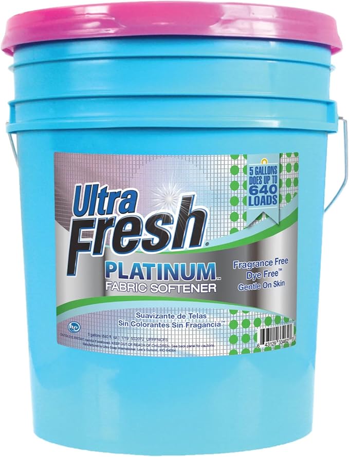 Ultra Fresh 5 Gallon Platinum Fabric Softener for All Machine Types, Liquid Laundry Softener, Up to 640 Loads, Fragrance & Dye Free