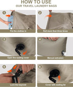 Travel Laundry Bag, Pump Free Vacuum Storage Bag Reusable Compression Dirty Clothes Travel Bag Waterproof Wet Dry Bags Large Capacity Space Saver Bags Camp Clothes Organizer (1 Pcs)(Gray, M)