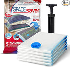 5 Pack Large Vacuum Storage Bags for Comforters, Blankets & Clothes – Vacuum Sealed Compression Bags with Hand Pump – Space Saver Storage Bags for Bedding, Moving, Travel & Organization