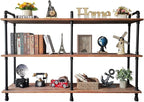3 Tier Industrial Long Bookshelf, Entryway Industrial Metal Bookcase (Weathered Brown, 60" L x 11.8" W x 39" H)