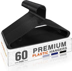 HOUSE DAY Black Plastic Hangers 60 Pack, Clothes Hangers with Non Slip Hooks, Durable & Space Saving Coat Hanger, Light-Weight Clothing Hanger, Perfect Closet Organizer for Everyday Use