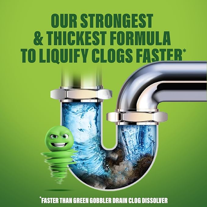 Green Gobbler Industrial Strength Grease and Hair Drain Clog Remover | Drain Cleaner Gel | Safe for Pipes, Toilets, Sinks, Tubs, Drains & Septic Systems | 1 Gallon