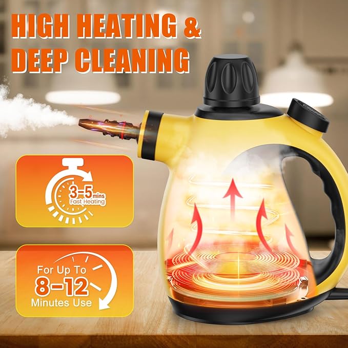 Handheld Steam Cleaner for Home - Pressurized Handheld Steamer for Cleaning with High Pressure, Chemical-Free Multi-Purpose Portable Deep Steam Cleaner for Cleaning Windows, Couch(Yellow)