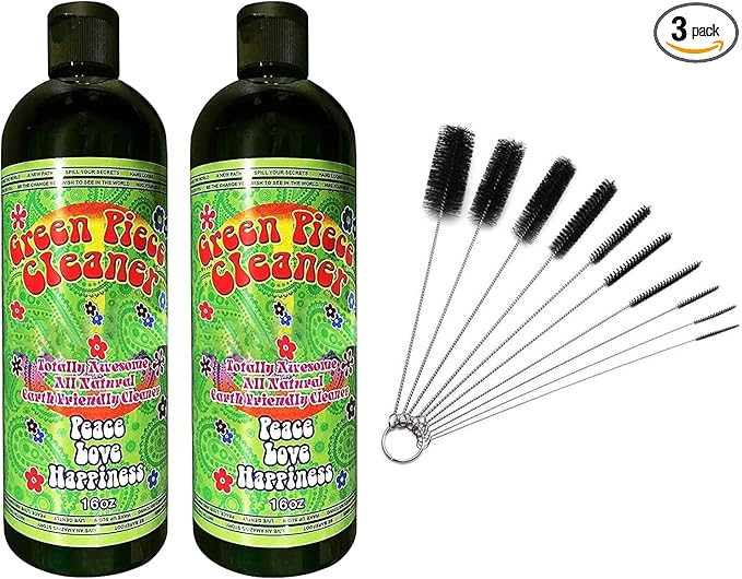 Green Piece® 2 bottles of the 16 oz Cleaner (Made in USA) with 5 piece glass cleaner and 10 piece glass tube cleaner (2 Glass Cleaners with 10 Nylon Tube Cleaners)