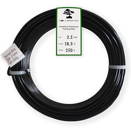 Anodized Aluminum 2.5mm Bonsai Training Wire 250g Large Roll (60 feet) - Choose Your Size and Color (2.5mm, Black)