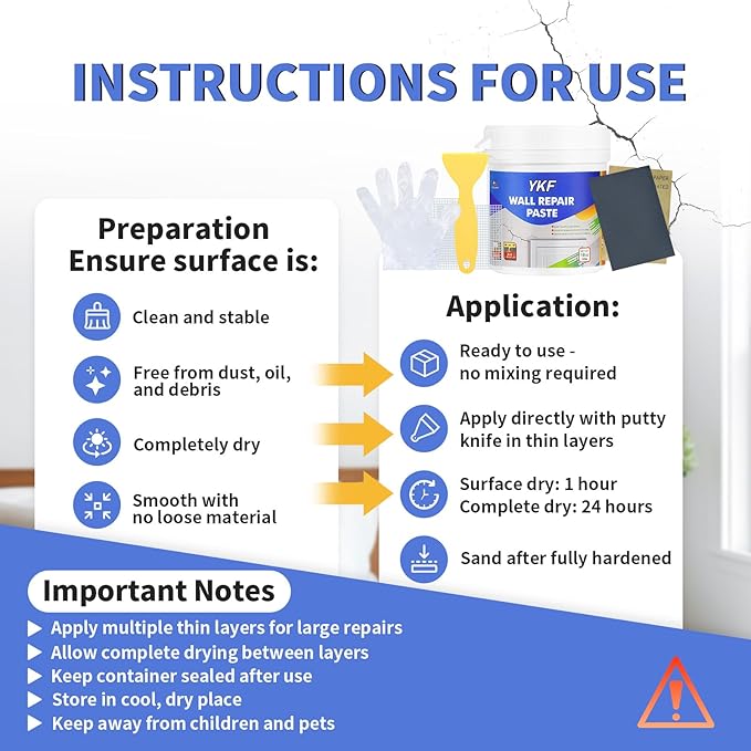 YKF Drywall Patch Repair Kit, 18 Oz Spackle Wall Repair Paste with Scraper, Easy Wall Hole & Crack Mending, Quick Drying, Paintable, Strong Adhesion, Long Lasting Fix for Drywall Plaster Wood