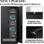 Metal Garage Storage Cabinets,71” Tall Metal File Cabinet with 5 Adjustable Shelves, Lockable Storage Cabinets for Office, Home, Garage, Warehouse 71" H x 31.5" W x 15.8" D (Black)