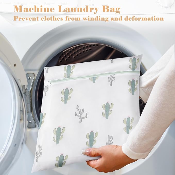 Mesh Laundry Bag, Durable Laundry Bags with Premium Zipper, 5-Piece Washing Machine Wash Bags for Delicates Blouse, Hosiery, Baby Clothes, Travel Organization Bag (Cactus)
