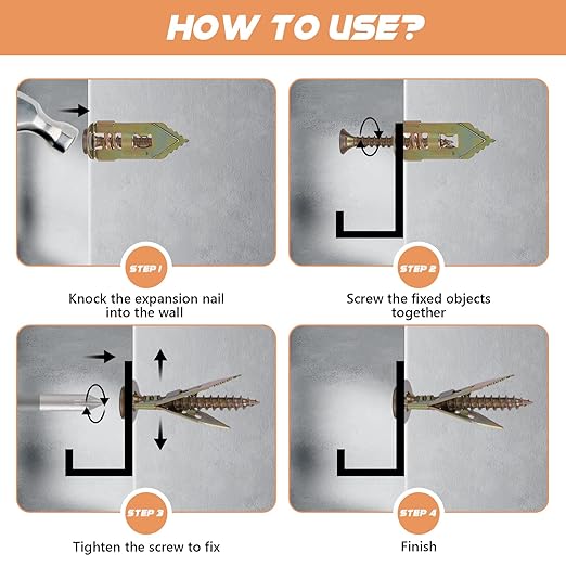 100PCS Self Drilling Drywall Anchors Screws Kit, 50 Anchors and 50 Screws for Heavy Duty, Upgraded Zinc Plated Steel,No Drill Needed,Perfect for TV, Bike, Shelf Straps, Cabinet & Fixing Curtains (100)