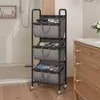 GRANNY SAYS 3 Tier Laundry Sorter, Laundry Hamper with Wheels, Laundry Room Organization and Storage, 3 Section Rolling Laundry Cart for Dorm, Bathroom, Bedroom, Closet, Grey