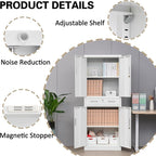 Metal Storage with 1 Drawer, 71" Cabinet with 4 Locking Doors and 2 Adjustable Shelves, Steel Storage File Cabinet for Pantry, Kitchen, Office, Garage (White)