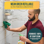 Mean Green Refillable Ultra Powered Bathroom Cleaner Concentrate, Tropical Breeze, 14.3 fl oz (2-Pack) – Plant & Mineral Based, Removes 100% of Soap Scum, Refillable Bottle Makes 4X Refills