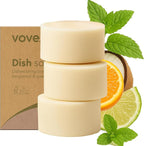 Vove Dish Soap Bar 3 Pack, Bergamot & Grapefruit Essential Oils, Plant-Based Solid Dish Soap, Coconut Oil & Baking Soda, Zero-Waste Plastic-Free, FSC-Certified Kraft Packaging