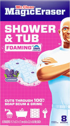 Mr. Clean Magic Eraser Sponge, Bathroom, Shower, Tub Cleaner, Soap Scum Remover, Bathroom Cleaning Supplies, Dawn Cleaning Power with Lavender Scent, Shower & Tub, 8ct