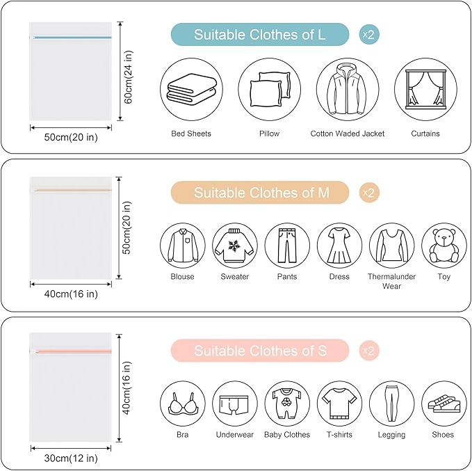 5-Pack Mesh Laundry Bags for Delicates | Zippered Wash Bags for Bras, Shoes, Travel, College Dorm Essentials in 3 Sizes (2 Small, 2 Medium, 1 Large)