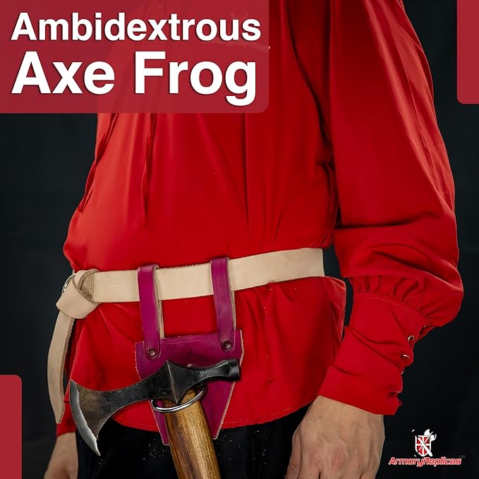 Armory Replicas - Ring Leather Universal O-Ring Medieval Style Axe Holder Belt Frog - Hand Crafted Genuine Leather Costume Weapon Holster Holder