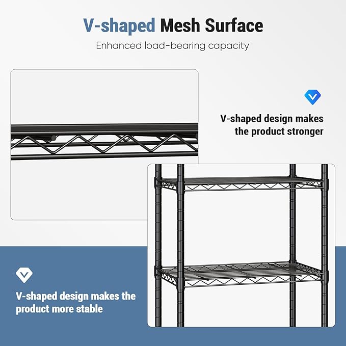DUMOS 2 Pack 3Tier 4Tier Metal Shelving, Heavy Duty Shelves Wire Shelving Unit with Removable Wheel Casters, Shelves Organizer for Bathroom Garage Living Room Kitchen Pantry Laundry