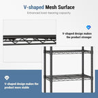 DUMOS Industrial 3 Level Grid Storage Rack ，Mobile Metallic Shelving System with Lockable Wheels， Multi-Purpose Cabinet for Workshop, Culinary Space, Storeroom, Washroom & Restroom Black