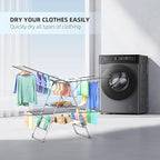 Clothes Drying Rack, Foldable 2-Level Laundry Racks for Drying Clothes Rack,Stainless Steel Drying Rack Clothing Collapsible for Indoor Outdoor,with Height-Adjustable Wings,33 Drying Rails,Gray