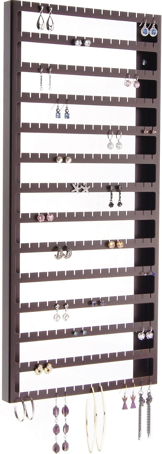 Angelynn's Wall Mounted Earring Holder Organizer Display for Women Small Earrings ONLY, Post Stud Dangle Pierced Earrings, Hanging Closet Jewelry Storage Rack, Luka Large Rubbed Bronze 9"x20"
