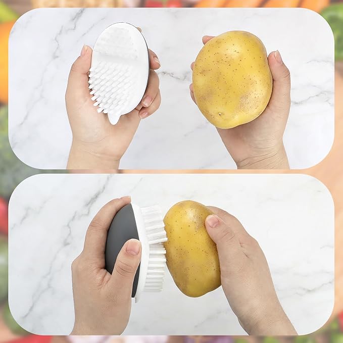 Vegetable Brush Potato Scrubber Brush Non Slip Comfortable Fruit Cleaning Tools for Washing Fruit Mushrooms Carrot or Tough-Skinned Vegetables (1 Pack Grey)