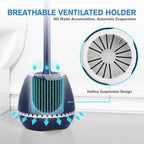 UPTRONIC Toilet Brush 2 Pack, Blue, Nylon Bristles, Ergonomic Handle, Ventilated Holder, Bathroom Cleaning