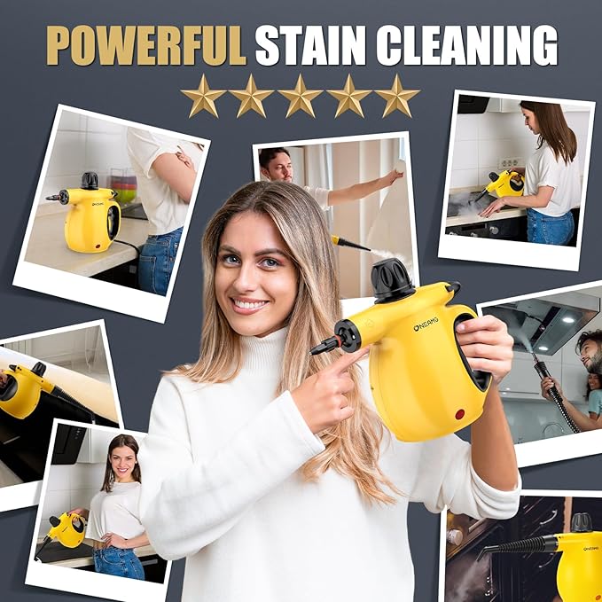 Pressurized Handheld Steam Cleaner -1050W Powerful Steamer for Grout, Oven Grease & Bathroom Mold with 10 Attachments | 3-5Min Heat-Up, 15oz (450mL) Tank | 221°F Heating Temperature