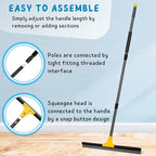 Floor Squeegee for Concrete and Tile Cleaning, 24'' Rubber Wiper Broom, Large Heavy Duty Water Scraper with 60'' Long Handle for Garage, Deck, Bathroom, Shower Glass, Window