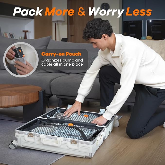 Vacuum Storage Bags for Travel with Wireless Rechargeable Electric Pump, 16 Pack Travel Essentials Vacuum Seal Bags for Clothing, Space Saver Compression Packing Bags for Luggage, Suitcase, Home