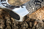 SHINY CRAFTS Viking Axe - 27" Helm of Awe Carved Axe with Engraving, Medieval Tomahawk, Genuine Leather Sheath (SCA-11)